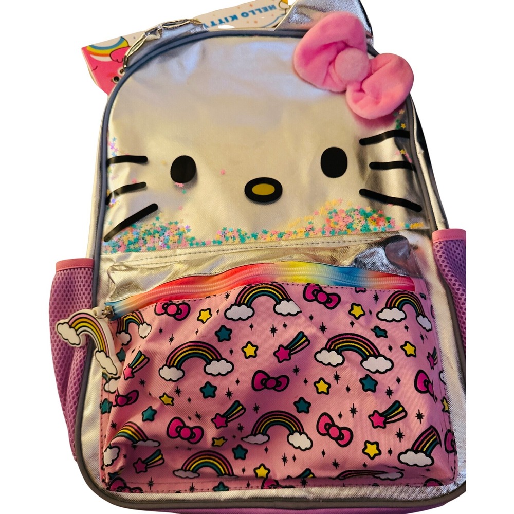 Hello Kitty Backpack Sequin Bow Rainbows Clouds‎ School Bag NWT